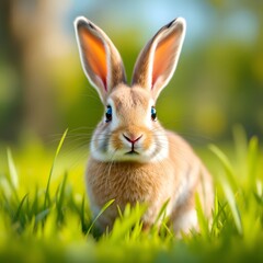 Obraz premium Adorable Bunny Among Bright Spring Flowers in a Vibrant Meadow Setting