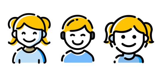 Smiling Cartoon Children People  Icons – Minimalistic Hand-Drawn Style, png transparent background