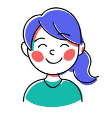 Smiling Cartoon Girl with Ponytail – Hand-Drawn Vector, PNG Transparent Background