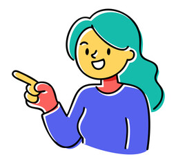 Smiling Woman Pointing Up – Minimalistic Flat Illustration