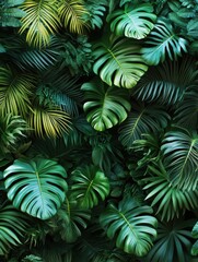 A lush tropical background made of green leaves.