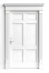 White door mock up, classic framed molded isolated on white background
