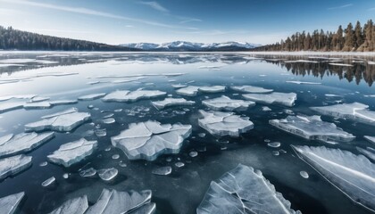 Realistic Ice-Covered Lake with Cracks and Trapped Air Bubbles