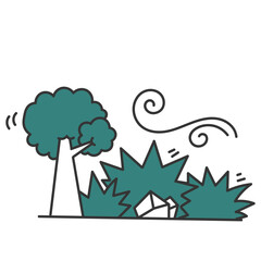 grass stone and tree wind illustration doodle