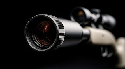 Rifle scope close-up, dark background, hunting, precision