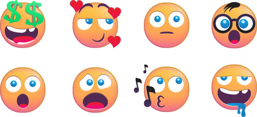 A collection of expressive emojis with various facial expressions.