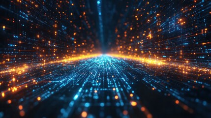 Obraz premium Abstract digital data stream, glowing particles.