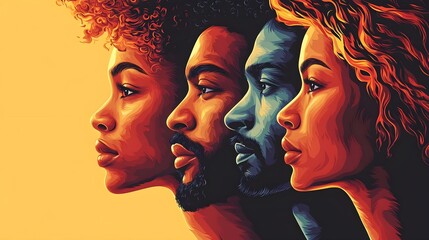 Obraz premium Side profile illustration of a united diverse group