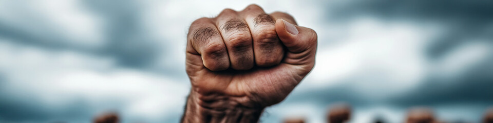 Fototapeta premium Close-up of Clenched Fist Against Cloudy Sky