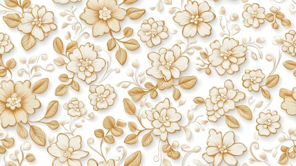 Intricate Seamless Pattern of Isolated Floral Designs on White Background, Ideal for Fabric, Wallpaper, and Home Decor Applications