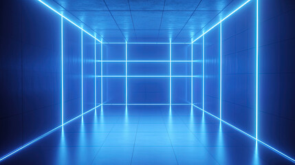 3D Wireframe Blue Neon Background