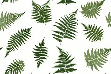 Isolated Green Fern Leaves on White Background in a Seamless Pattern, Perfect for Nature-Themed Designs and Textiles