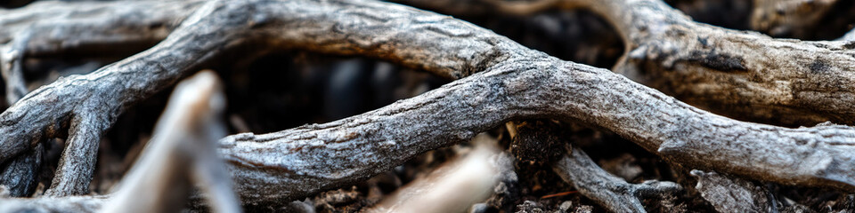 Interwoven Weathered Wood Branches on Soil