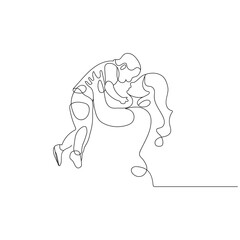 Single Line Drawing of Mother Lifting Baby