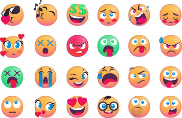 A collection of diverse emoji faces expressing various emotions.