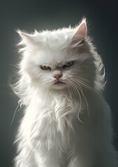Portrait of White Cat, Close-up Portrait of Persian Cat, Angry furious cat, generative AI