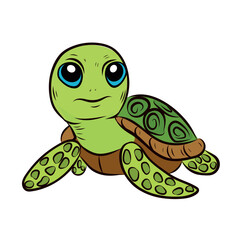 Realistic illustration of a turtle isolated on a white background. Detailed shell and skin texture, natural colors and realistic pose. Ideal for concepts related to wildlife, reptiles, nature conserva