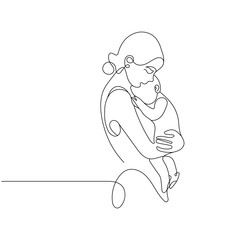 Continuous Line Drawing of Mother Holding Baby