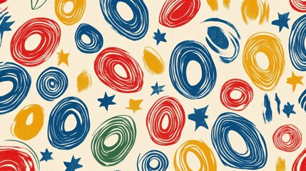 Naklejka premium Colorful abstract pattern with red, blue, yellow, and green circles and stars