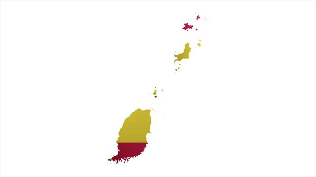 The Flag of GRENADA Waves Within Its Map with Beautiful Animation