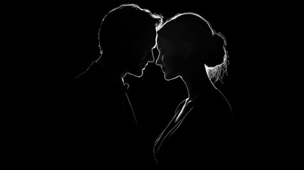 Silhouette of a couple in a romantic pose.
