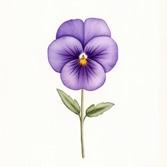 Fototapeta premium Purple Pansy Illustration: A delicate watercolor illustration of a single purple pansy, showcasing its intricate details and vibrant color. The pansy's delicate petals and stem are elegantly depicted.