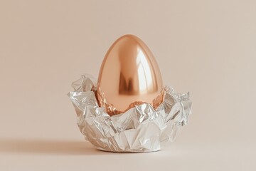 Partially Unwrapped Chocolate Egg Revealing Glossy Surface on a Seamless White Background With Natural Lighting
