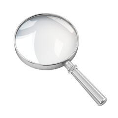 Sleek Silver Magnifying Glass with Precise Optics and Reflective Surface. isolated on transparent background.