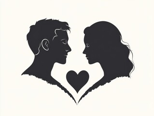 Silhouettes of a couple in love with heart.