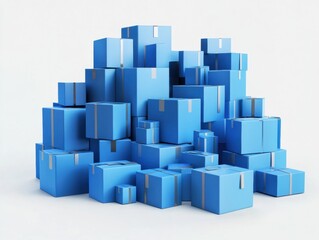 Fototapeta premium Stacked blue boxes for shipping delivery.