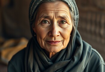 Warm and natural portrait of a poor woman