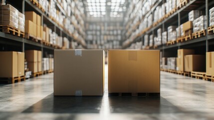 Storage area with boxes in a warehouse.