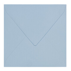 Top view of closed back from square baby blue envelope. Isolated cutout on a transparent background.