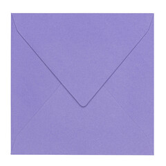 Top view of closed back from square lilac purple envelope. Isolated cutout on a transparent...