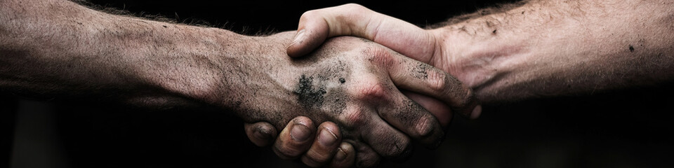 Naklejka premium Close-up Photograph of Two Dirt-Soiled Hands Shaking Hands