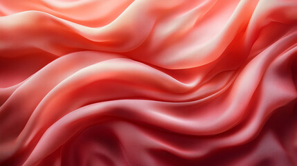 Elegant Coral Pink Silk Fabric Drape Soft Texture Background Red Wave Style Shiny Smooth Design     