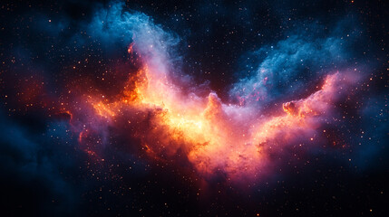 Fototapeta premium Cosmic Nebula Space Background Orange Blue Stars Galaxy Red Sky Art Night Purple Cosmos Design 