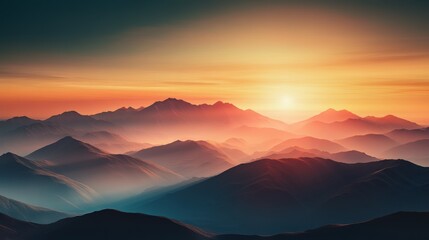 Obraz premium Lone figure walking on a snow-covered hill during a vibrant sunset, with a gradient sky blending warm and cool tones, symbolizing solitude and tranquility.
