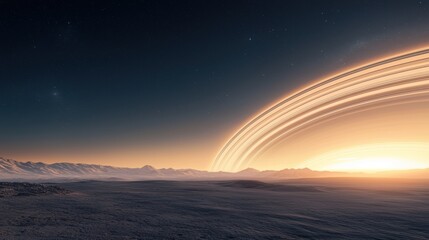 Obraz premium Wide Panoramic View of Futuristic Space Station under Stunning Cosmic Rings