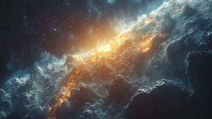 Fiery Cosmic Collision Dramatic Space Rock Asteroid Burning Nebula Orange Blue Art Fire Stars Power 