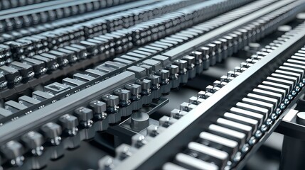 Fototapeta premium A close-up view of intricate metal components arranged in parallel, showcasing precision engineering and design.