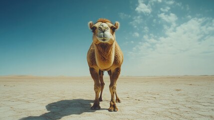 Camel in desert, sunny day.