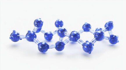 Blue molecular model on white background, science, research