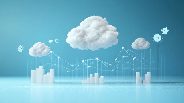 3D Business Concept with Cloud and Marketing Strategy for Success