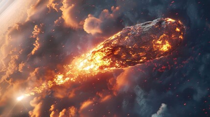 Fiery comet streaking through a vibrant sky, creating a cosmic spectacle above Earth