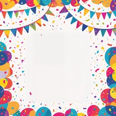 frame with balloons and confetti