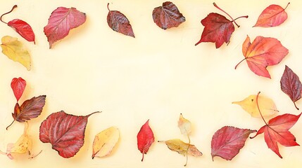 Autumn leaves frame, beige background, fall design