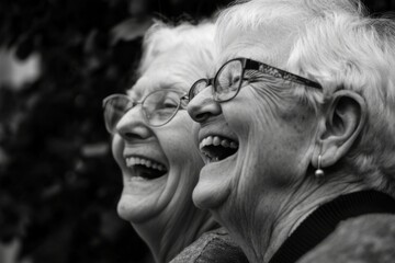Seniors share joyful memories of their childhood while laughing together in a warm, nostalgic gathering