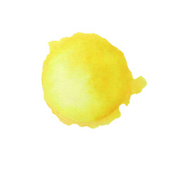 Round watercolor stain of yellow color isolated on white background