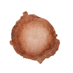 Round watercolor stain of brown color isolated on a white background.